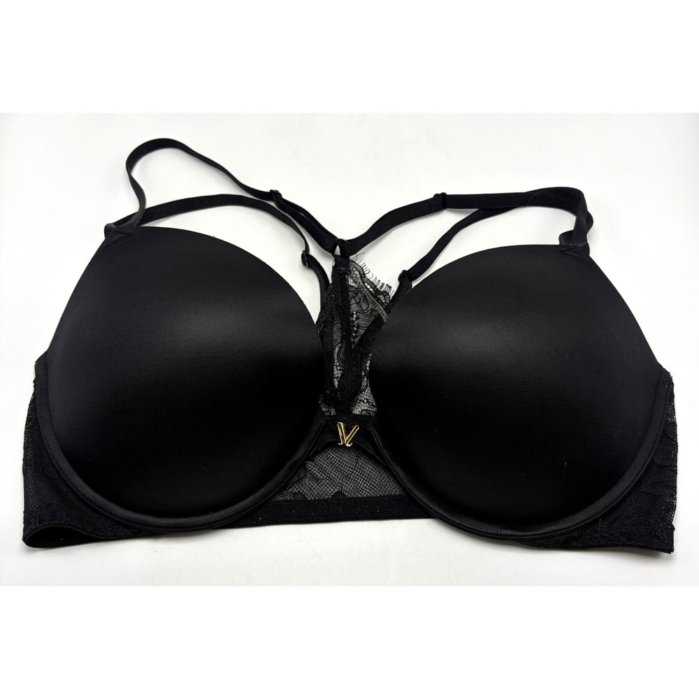 Victorias Secret Very Sexy Push Up Bra 38D Black Lace Racerback Front Closure
